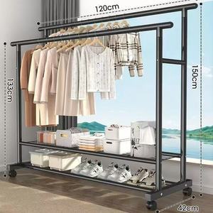 Perchero Móvil Sencillo Reforzado de Pie para Dormitorio/Balcón, Estante de Almacenamiento de Ropa de Una/Doble Fila - Product Image 5