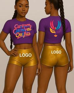 Conjuntos de Trajes de Carnaval Personalizados OEM, Traje de Carnaval, Traje de Baño Caribeño para Mujer, Conjunto de 2 Piezas, Top Corto y Pantalones Cortos, Conjunto de Camiseta y Pantalones Cortos - Product Image 3