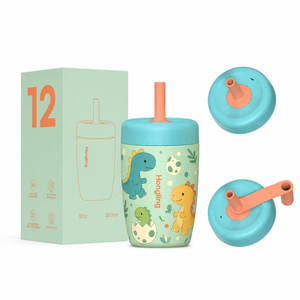 Botella de Agua Infantil Moderna y Sencilla Hong Ling con Tapa y Pajita, Vaso de Acero Inoxidable de 12 oz, Termo Aislado para Niños Pequeños - Product Image 1