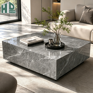 Mesa de Centro de Mármol Gris Emperador con Vetas Plateadas, Fabricación Personalizada para Decoración de Sala de Estar de Villa Moderna - Product Image 1