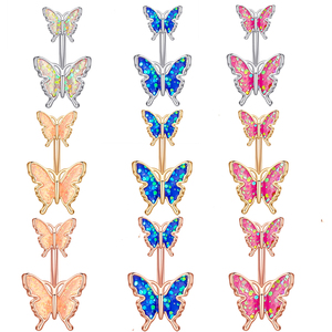Juego de 10 Piezas de Joyería para Piercing de Ombligo con Mariposas de Circonita, Chapado en Oro Rosa/Plata, Acero Inoxidable, para Mujer - Product Image 4