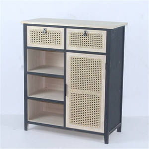 Lemari Kayu Rotan Hitam Modern Ruang Tamu dengan <span class=keywords><strong>2</strong></span> Laci Aksen Dada - Product Image 3