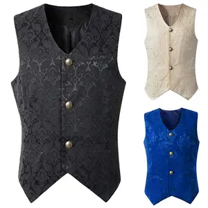 Men's Halloween Vest Costumes Renaissance Cosplay Vest Steampunk Jacquard Swallow Top Noble Blazer Costume