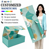 Caja Magnética Plegable de una Pieza Verde, con Patrón Floral en Relieve y Logotipo con Estampado Dorado en Caliente, Empaque de Regalo de Lujo