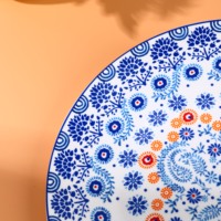 Assiettes en céramique bleues à motifs bohèmes, vente en gros, décoratives, peintes à la main, en porcelaine, pour hôtel, restaurant, maison
