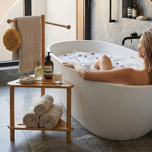 Bamboo <b>bathroom</b> shower <b>stool</b> with towel rack, <b>bathroom</b> footstool, solid wood <b>bathroom</b> storage shelf, shower <b>stool</b> for the - Product Image 4