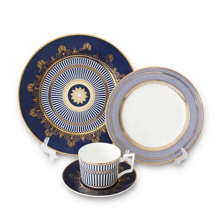 European Bone China Dinnerware Set 7inch 10inch Blue European Tableware With Coffee Cups Ceramic Plates And Dishes