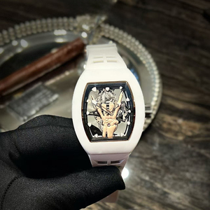 Montre mécanique automatique Elite Masterpiece, cadran squelette doré, bracelet en caoutchouc blanc, lumineuse, sportive, étanche - Product Image 1