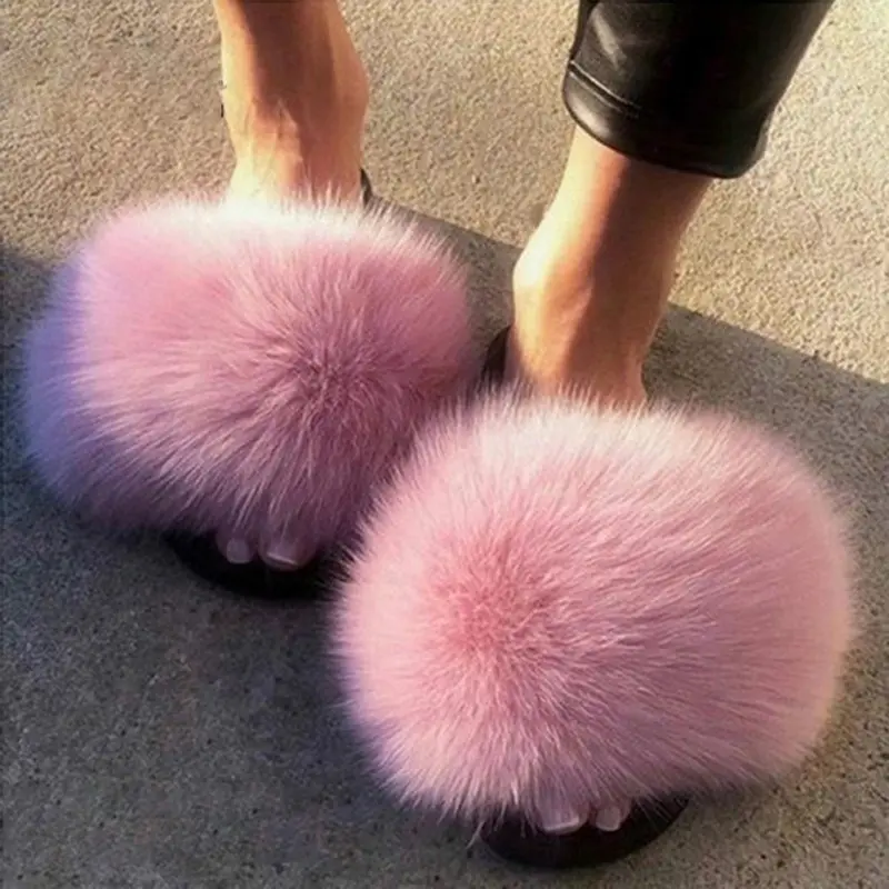 Women Furry Fluffy Faux Fur Slippers Outdoor Indoor Flat Shoes Female Casual Flops Slides Home Fashion Fur Slippers