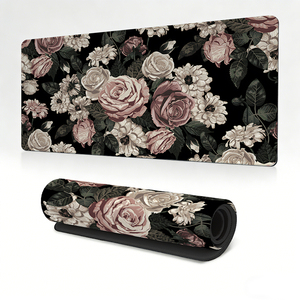 Alfombrilla <span class=keywords><strong>de</strong></span> Escritorio Grande Vintage Rosa Oscuro, Alfombrilla <span class=keywords><strong>de</strong></span> Ratón para Juegos Extendida con Diseño Floral Negro, Alfombrilla <span class=keywords><strong>de</strong></span> Teclado <span class=keywords><strong>de</strong></span> Goma Antideslizante - Product Image 1