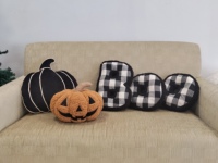 Décoration d'halloween noir blanc jack sherpa visage fantôme citrouille oreiller