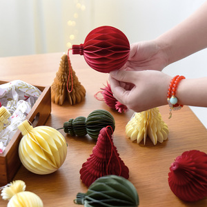 Boule de neige en origami en forme de nid d'abeille, petite boule de Noël à suspendre pour l'arbre de Noël, décorations de Noël - Product Image 2