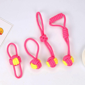 Cotton Rope Pet Toy Ball Set Woven Teeth Cleaning Durable Dog Chew Toys Red And Yellow 7 Piece Set - Product Image 3