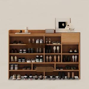 Meuble à chaussures moderne en bois massif de chêne Xha, classe ENF, personnalisable, pour couloir de centre commercial, armoire de rangement intégrée - Product Image 2