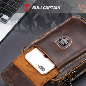 Bullcaptain Crazy Horse leather waist bag VintageBelt <b>Pouch</b> Bag Small Crossbody Shoulder Bags Fanny Pack <b>Men</b> Messenger Bags - Product Image 4