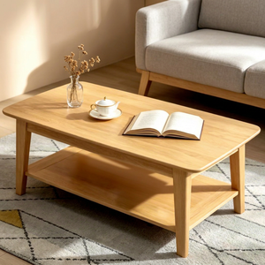 Modern Solid Wood Coffee <b>Table</b> with Storage Shelf Scandinavian Living Room Furniture - Product Image 1