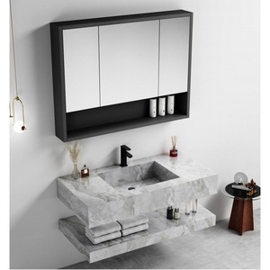 Meuble-lavabo mural double couche CR Grey Stone avec lavabo intégré et miroir intelligent LED - Product Image 3