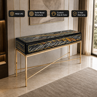 Buffet en bois massif de luxe avec tiroir de rangement, design moderne, cadre en métal doré pour salle à manger d'hôtel/villa