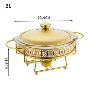 QY 2L Plato de Vidrio Festoneado para Calentar Alimentos, con Marco Dorado Decorativo, Mini Buffet, para Hogar, Bodas, Hoteles, Equipo de Catering - Product Image 6