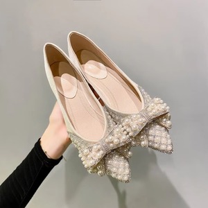 Ladies' Pearl Bow <b>Pointed</b> <b>Toe</b> <b>Flat</b> Shoes Breathable Summer Fashion Trend Durable Slip-On Office Shoes - Product Image 2