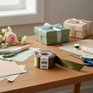 ริบบิ้นผ้าซาตินอิลัน 5.0 ซม. 25 หลา สีเขียวมะกอก D-45 - Product Image 2