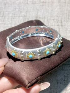Bracelet unisexe tendance UM Jewelry en argent 925 plaqué or 18 carats, certifié NGTC, motif étoile de la Route de Soie, avec zircon blanc et turquoise, vente en gros - Product Image 4