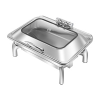 Calentador de alimentos eléctrico de acero inoxidable directo de fábrica, juego de estufa de buffet de capacidad de 9L con tapa de vidrio extraíble para catering