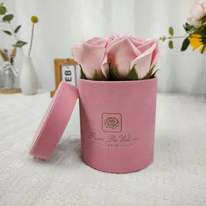 Dekoratif fantezi yüksek kalite özelleştirmek Mini tek gül kadife yuvarlak çiçek kutusu buketleri için