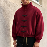 Chinesischer Frosch-Knopf Stehkragen Reißverschluss-Sweatshirt Rote Cropped Oversized Orientalische Vintage Streetwear Jacke für Herren
