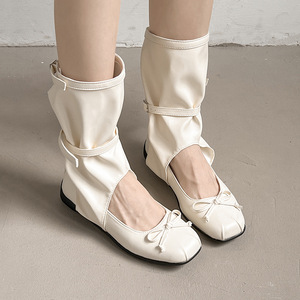 Botas de pila plisadas de Ballet a media pantorrilla con diseño de nicho coreano para mujer, nuevo Tacón cuadrado de estilo occidental para verano 2025 - Product Image 6