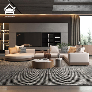 أريكة إيطالية فاخرة قابلة للغسل على شكل حرف L، أريكة مودولار من الجلد الأبيض والقماش لغرفة المعيشة - Product Image 2