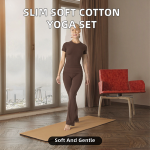 Conjunto de Yoga para Mujer, Cuello Redondo, Manga Corta, Corte Ajustado, Pantalones Acampanados, Transpirable, Algodón y Elastano, Ropa Deportiva - Product Image 2