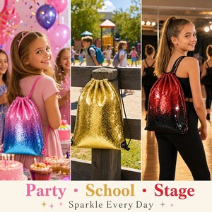 Sac à cordon personnalisé réversible à paillettes, 4 couleurs, sac à dos scintillant pour filles, cadeau de fête pour enfants, vente en gros - Product Image 4