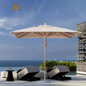 Logo personalizzato giardino terra impermeabile protezione solare ombrellone sabbia tropicale ancoraggio striscia frangia ombrellone da spiaggia bianco all'aperto
