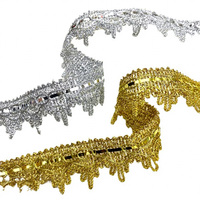 ERKOUMI Tissu en dentelle à sequins triangulaires floraux métalliques écologiques, ruban en dentelle pour accessoires décoratifs de vêtements et de projets DIY