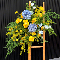 Ensemble de fleurs artisanales en soie bleu et jaune, durable, pour décoration suspendue ou au sol, toile de fond de mariage, fête d'anniversaire, vitrine extérieure, événement