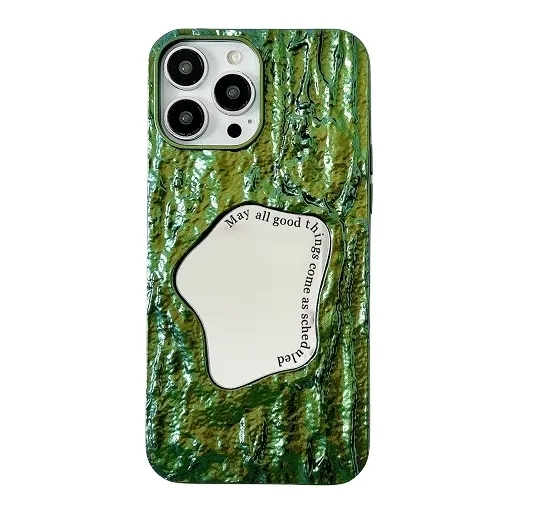 New Rock Rugas Plissadas Soft Silicone Make Up Phone Case Com Espelho Leve Tampa Móvel Para Iphone 11 Pro Max 13pro 14