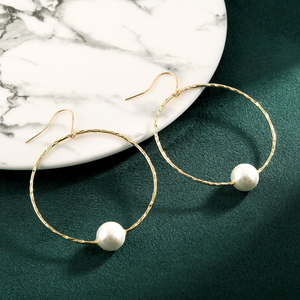 Orecchini minimalisti in oro 14k all'ingrosso Stock grandi orecchini eleganti orecchini a cerchio grosso per le donne gioielli a basso costo - Product Image 5