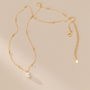 Collar de Perlas Sintéticas con Encaje Tejido de Plata Pura S925, Diseño Retro y Cadena para Clavícula Y00499 - Product Image 4