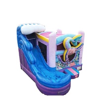 Château gonflable commercial rose sirène au design innovant avec toboggan pour enfants