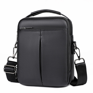 Sac messager rétro en cuir PU personnalisé pour homme, sac à bandoulière noir décontracté en cuir véritable souple pour le travail et les activités de plein air - Product Image 4