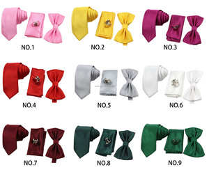 Ensemble de 4 cravates, uni, bordeaux, rose saumon, cravate de 6 cm, nœud papillon, mouchoir, boutons de manchette, polyester, costume homme, mariage, fête, accessoire cravate - Product Image 3