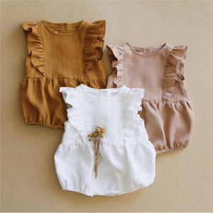 Simple Unisexe Garçons Filles Tenues Décontractées Lin Doux Boutonnage Sans Manche Infantile Barboteuse - Product Image 2