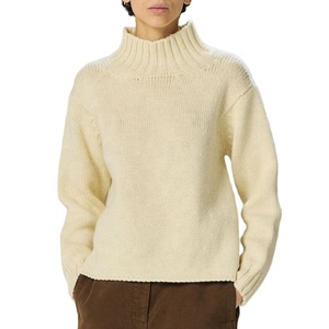 Venta al por mayor 2024 Otoño Invierno <span class=keywords><strong>Beige</strong></span> <span class=keywords><strong>cuello</strong></span> <span class=keywords><strong>alto</strong></span> suelto Casual lana lindo suéteres para mujeres suéter de punto mujeres - Product Image 1