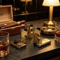 Briquet à cigare plaqué or, torche au butane réfléchissante pour cigare, barbecue, extérieur