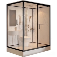 Módulo de Baño Prefabricado Integrado Todo en Uno con Marco de Aluminio, Ducha Rectangular de Aspecto Cuadrado