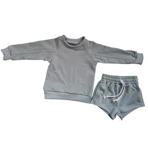 Dusty Blue Baby Clothing Sets Sweater and Shorties Set Kids <b>Toddler</b> Outfit Cotton French Terry Sweatershirts Sets - Product Image 3