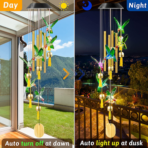 Carillón de viento Solar que cambia de Color, al aire libre, impermeable, colibrí LED Solar, carillones de viento con tubos de Metal y campanas - Product Image 3