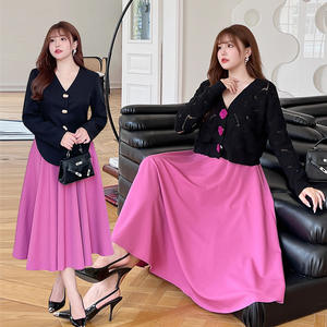 Falda Larga de Cintura Alta para Mujer Runqi N8474, Color Frambuesa, Chifón, Color Sólido, Talla Grande, Falda de Moda - Product Image 1