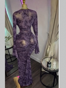 Abito lungo da donna in rete trasparente con sottoveste - Abito da sera aderente a maniche lunghe Sehe Fashion - Product Image 6